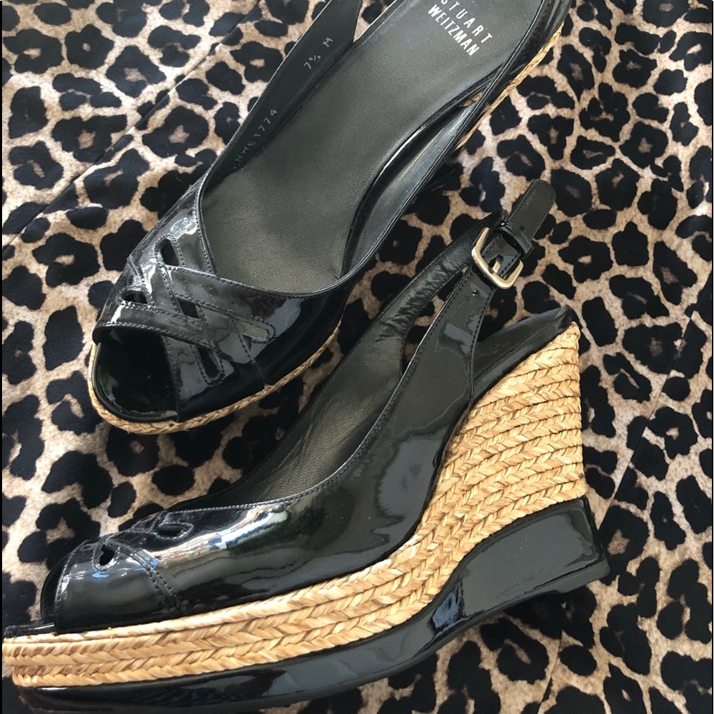 NWOT Stuart Weitzman Black Patent Wedge Size 7 1/2